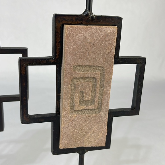 Vintage Set of Iron and Sandstone Taper Candle Holders - Picture 2 of 10